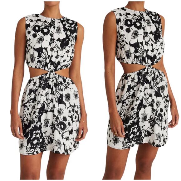 Faithfull the Brand NWT La Pineta Mini Dress Size 4 100% Linen Side Cutouts - Picture 2 of 11